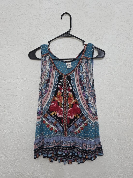 Bila Tops - Bila Teal Floral Print Sleeveless Tank